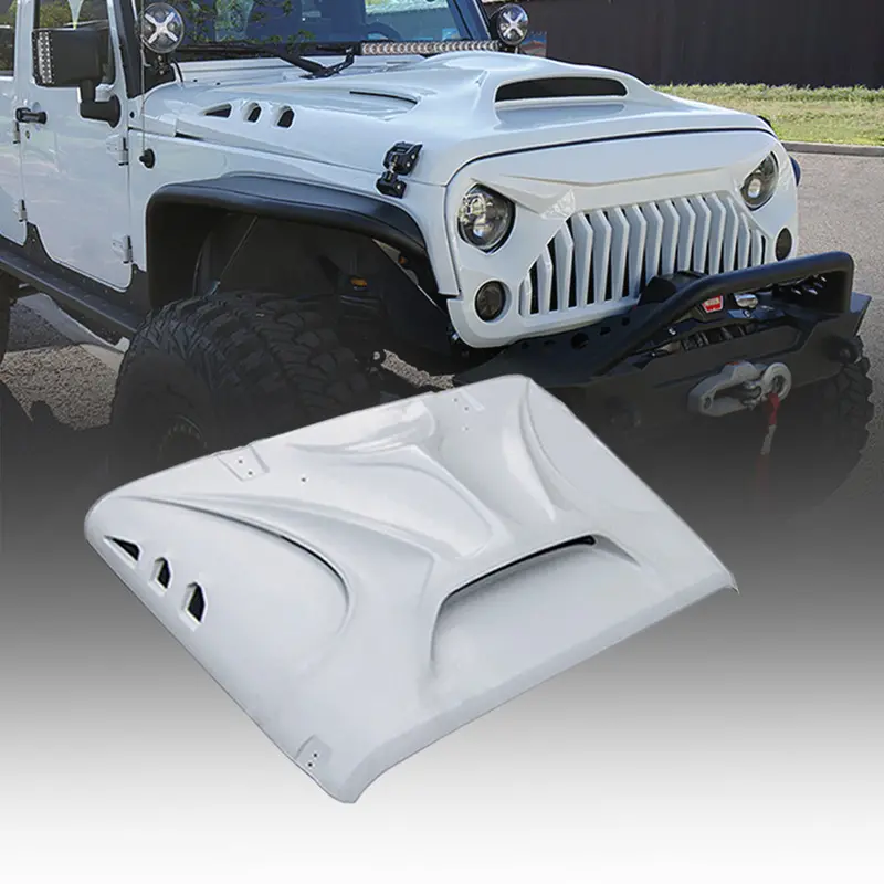 Beast Monster Fiberglass Hood With Scoop Vent Jeep Wrangler Jk 2007-2018 1