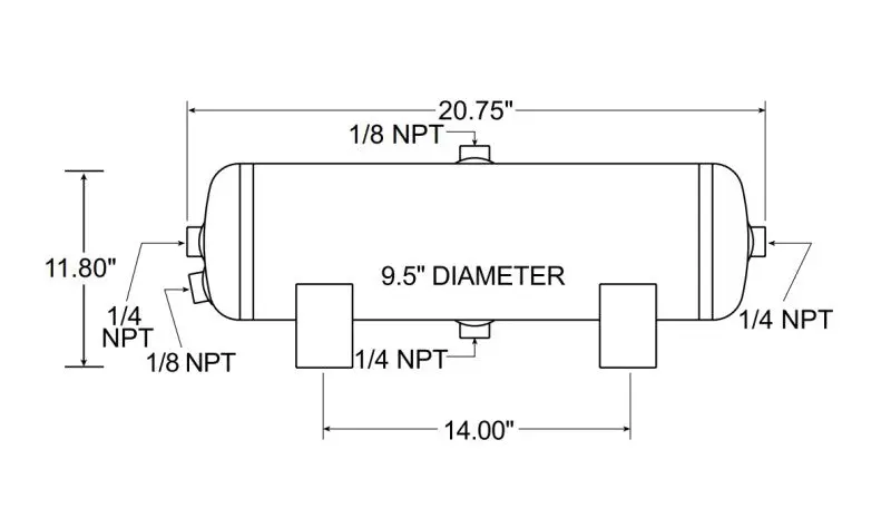 Firestone Air Tank 5 Gallon 9.5In. X 20.75In. (4) 1/4In. Npt Ports 150 Psi - Black (Wr17609246) 1