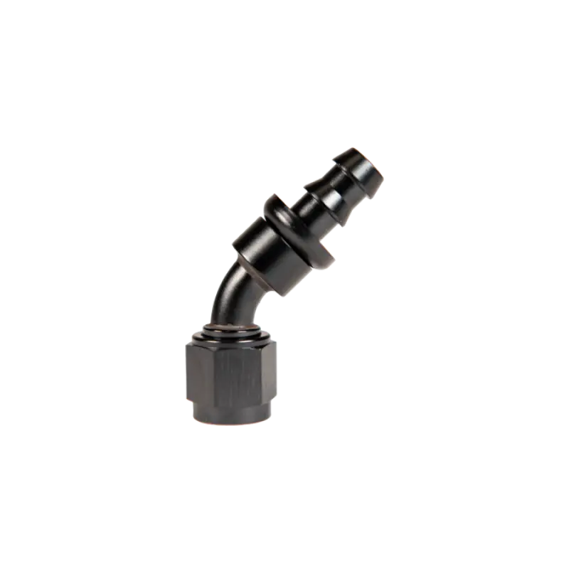 Fleece Performance Universal -6An 45Deg To Hose Barb - Black 1