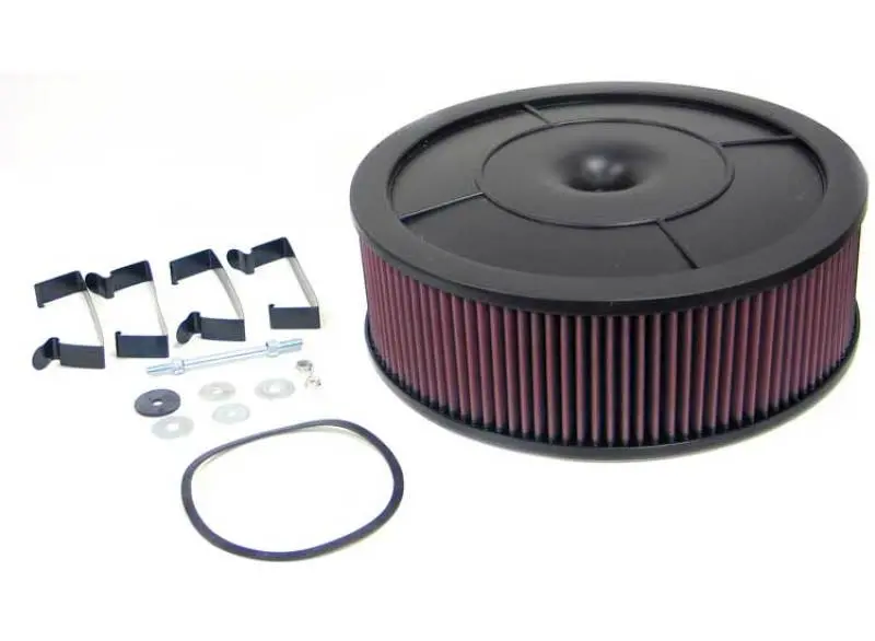 K&N Round - Red - Size 14In - 5.125In Neck Flange X 4.875In O/A H Flow Control Custom Assembly 1