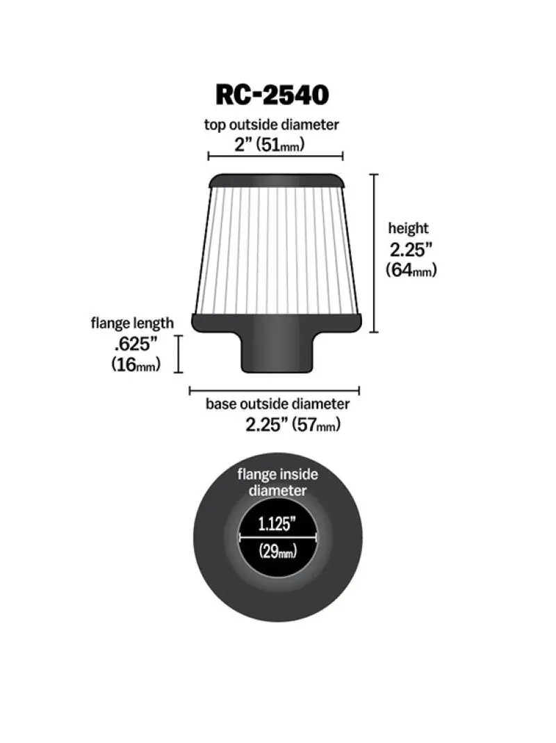 K&N Universal Chrome Filter 1 1/8 Inch Flg / 2 1/4 Inch Bottom / 2 Inch Top / 2.5 Inch Height 2