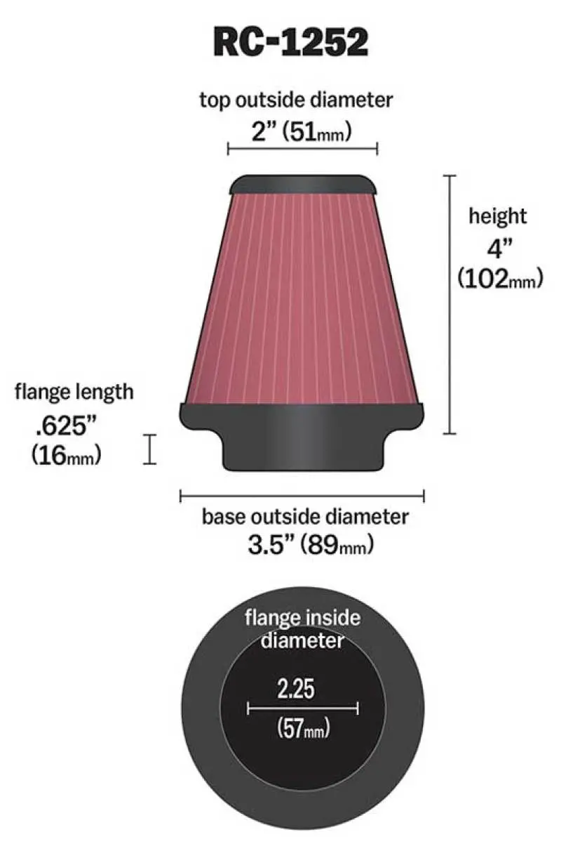 K&N Universal Chrome Filter 2.25In Flange / 3.5In Base / 2In Top / 4In Height - 2 Per Box 2