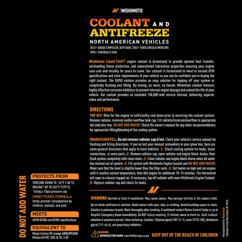 Mishimoto Liquid Chill Eg Coolant, North American Vehicles, Orange 2