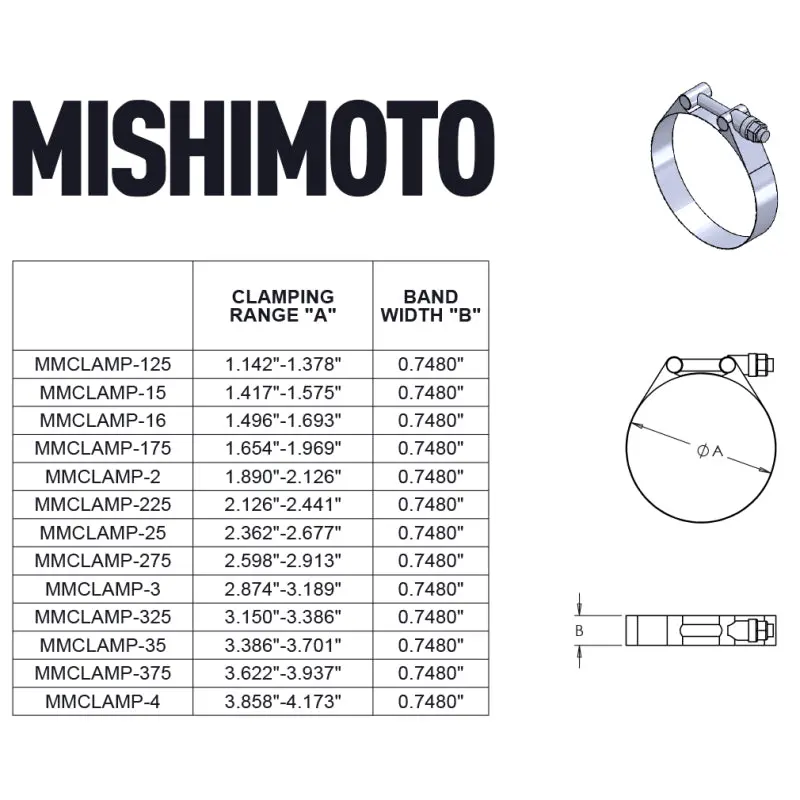 Mishimoto Stainless Steel T-Bolt Clamp 3.62In.-3.93In. (92Mm-100Mm) 2