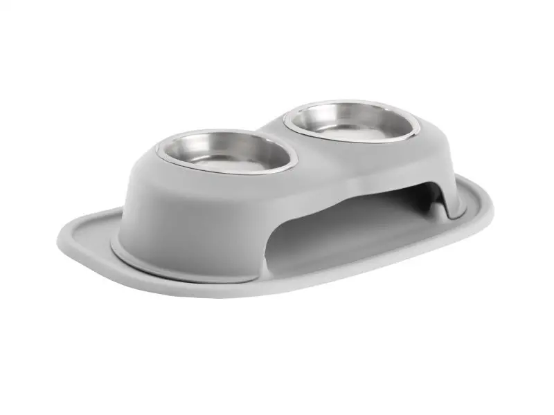Weathertech Pet Feeding System Double High 16Oz 4In. Stainless Bowl - Light Grey 1