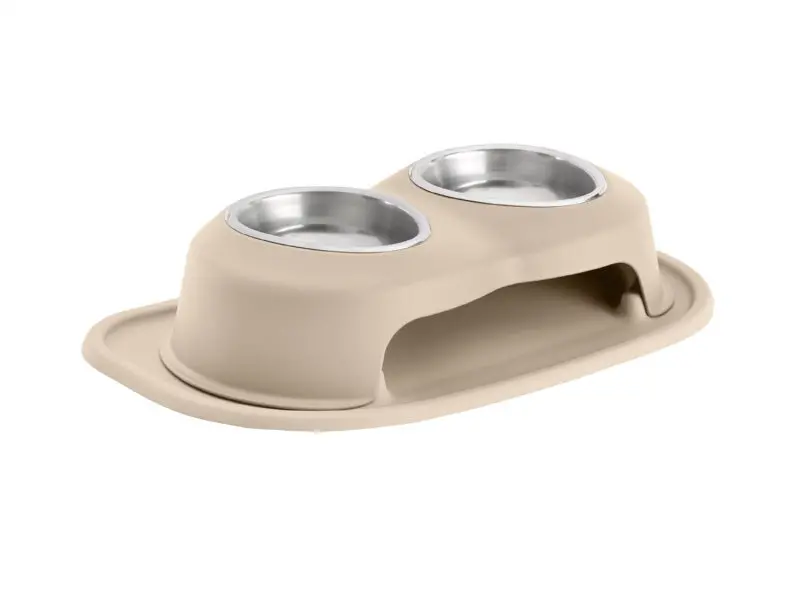 Weathertech Pet Feeding System Double High 16Oz 4In. Stainless Bowl - Tan 1