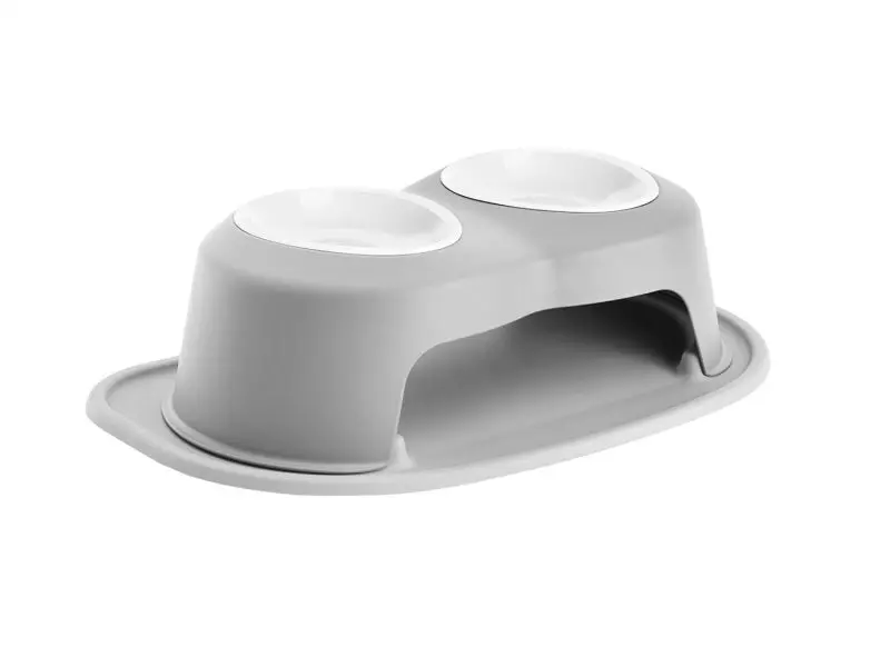 Weathertech Pet Feeding System Double High 32Oz 6In. Poly Bowl - Light Grey 1