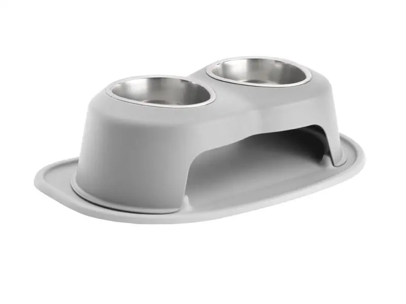 Weathertech Pet Feeding System Double High 32Oz 6In. Stainless Bowl - Light Grey 1