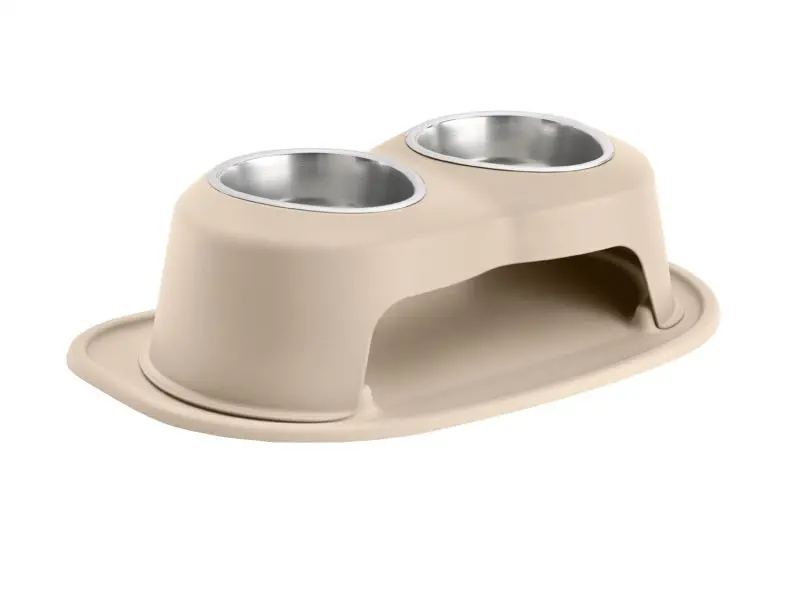 Weathertech Pet Feeding System Double High 32Oz 6In. Stainless Bowl - Tan 1