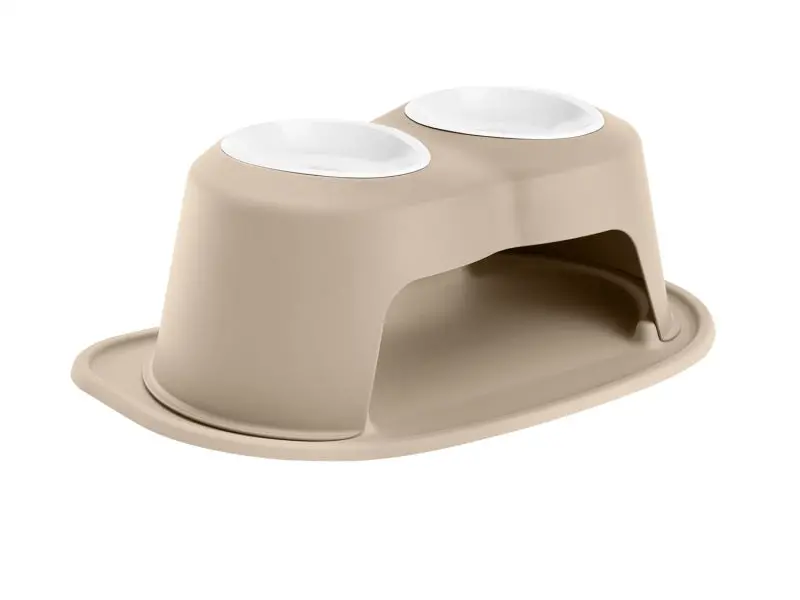 Weathertech Pet Feeding System Double High 32Oz 8In. Poly Bowl - Tan 1