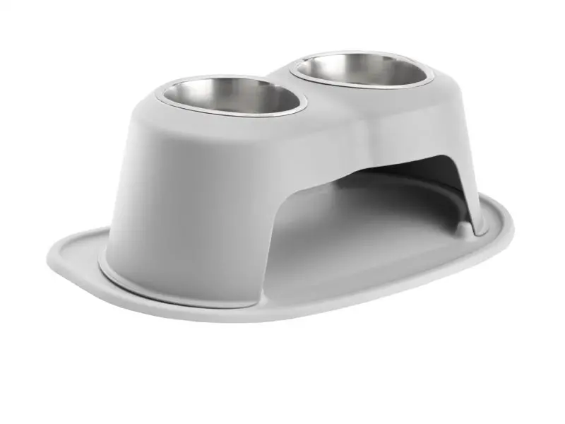 Weathertech Pet Feeding System Double High 32Oz 8In. Stainless Bowl - Light Grey 1