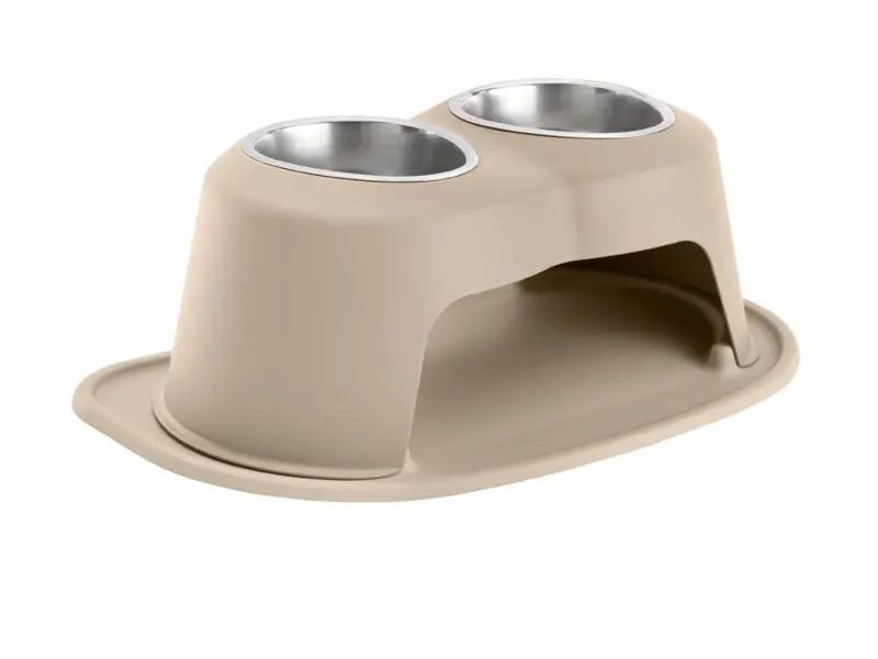 Weathertech Pet Feeding System Double High 32Oz 8In. Stainless Bowl - Tan 1