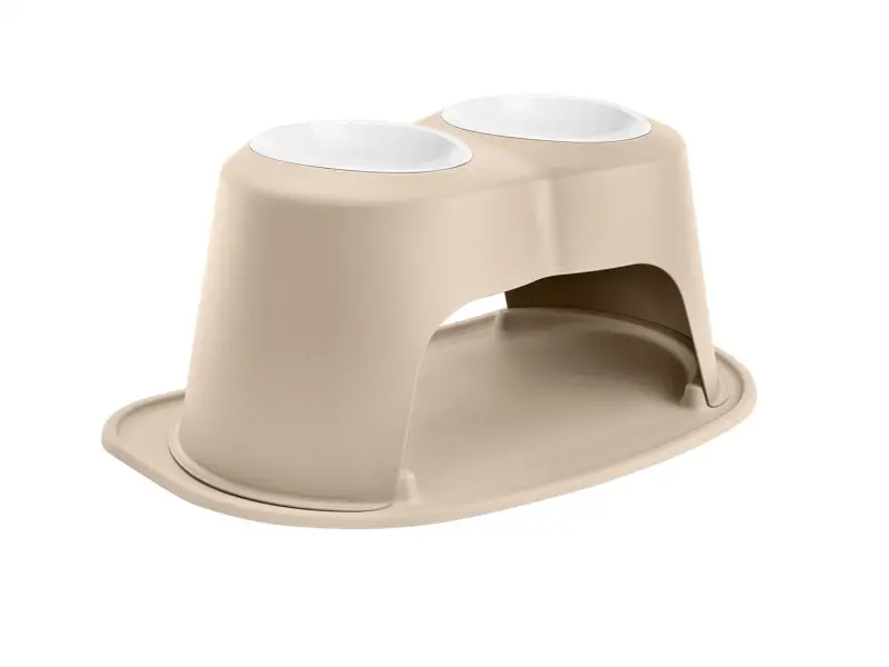 Weathertech Pet Feeding System Double High 64Oz 10In. Poly Bowl - Tan 1