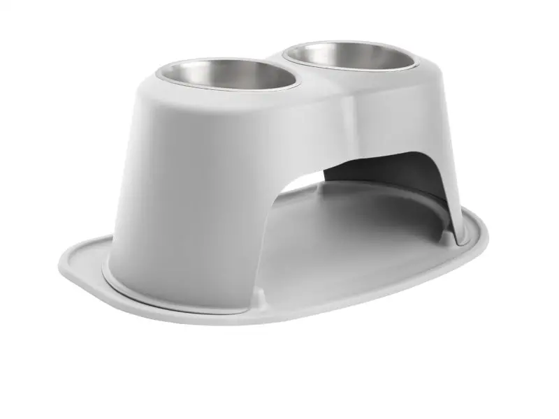 Weathertech Pet Feeding System Double High 64Oz 10In. Stainless Bowl - Light Grey 1