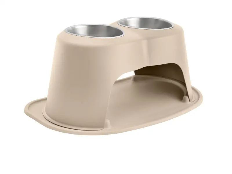 Weathertech Pet Feeding System Double High 64Oz 10In. Stainless Bowl - Tan 1