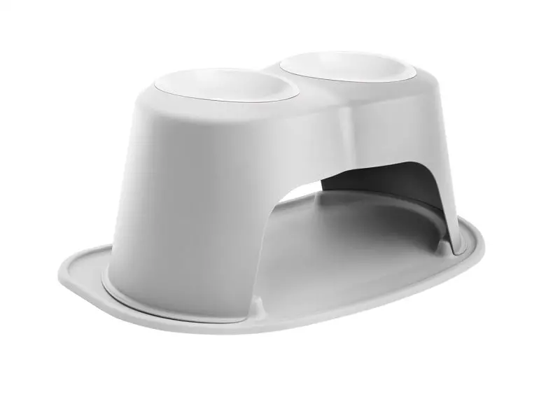 Weathertech Pet Feeding System Double High 64Oz 12In. Poly Bowl - Light Grey 1