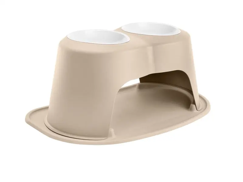 Weathertech Pet Feeding System Double High 64Oz 12In. Poly Bowl - Tan 1