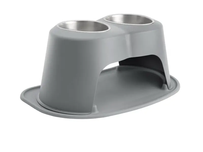 Weathertech Pet Feeding System Double High 64Oz 12In. Stainless Bowl - Dark Grey 1