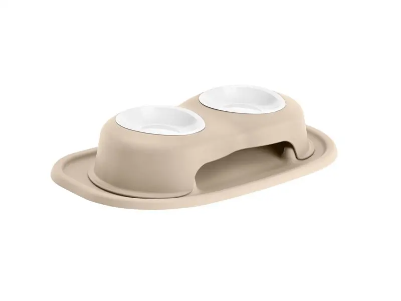 Weathertech Pet Feeding System Double High 8Oz 3In. Poly Bowl - Tan 1