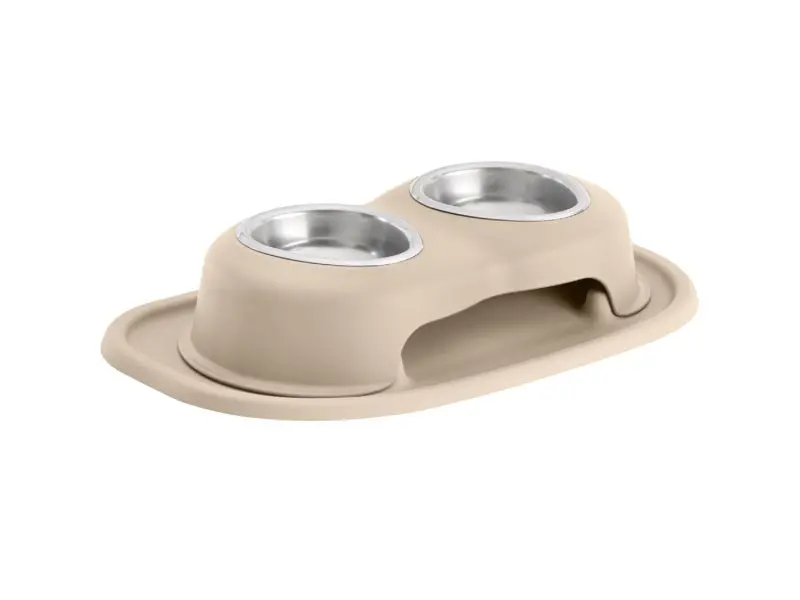 Weathertech Pet Feeding System Double High 8Oz 3In. Stainless Bowl - Tan 1