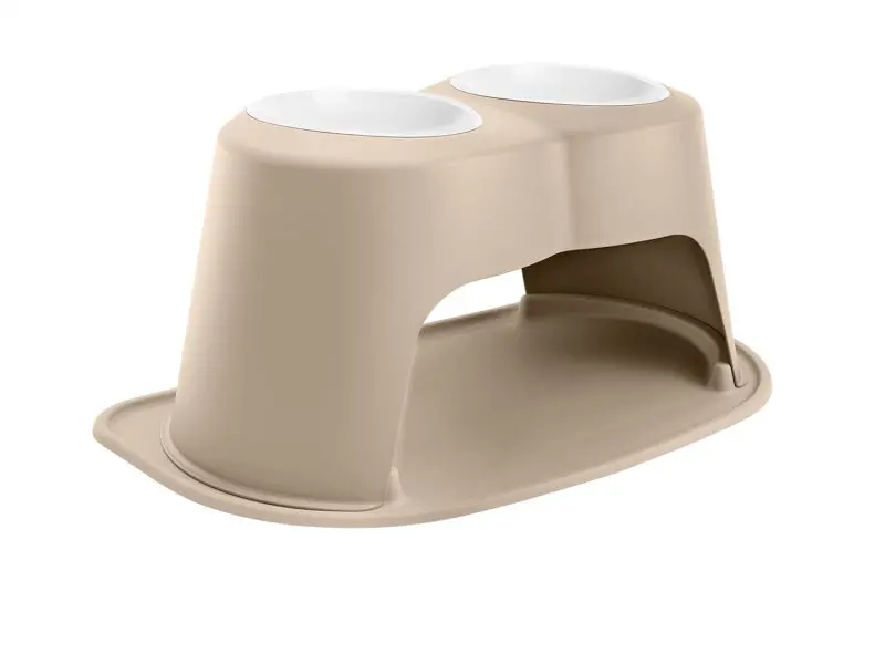 Weathertech Pet Feeding System Double High 96Oz 14In. Poly Bowl - Tan 1