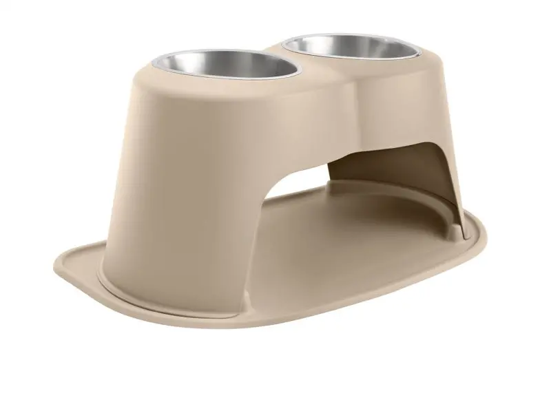 Weathertech Pet Feeding System Double High 96Oz 14In. Stainless Bowl - Tan 1