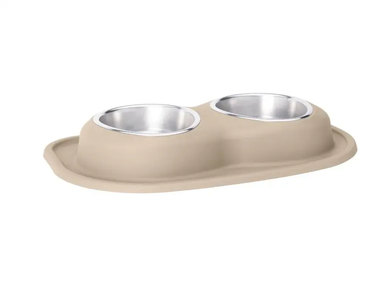 Weathertech Pet Feeding System Double Low 32Oz 3In. Stainless Bowl - Tan 1