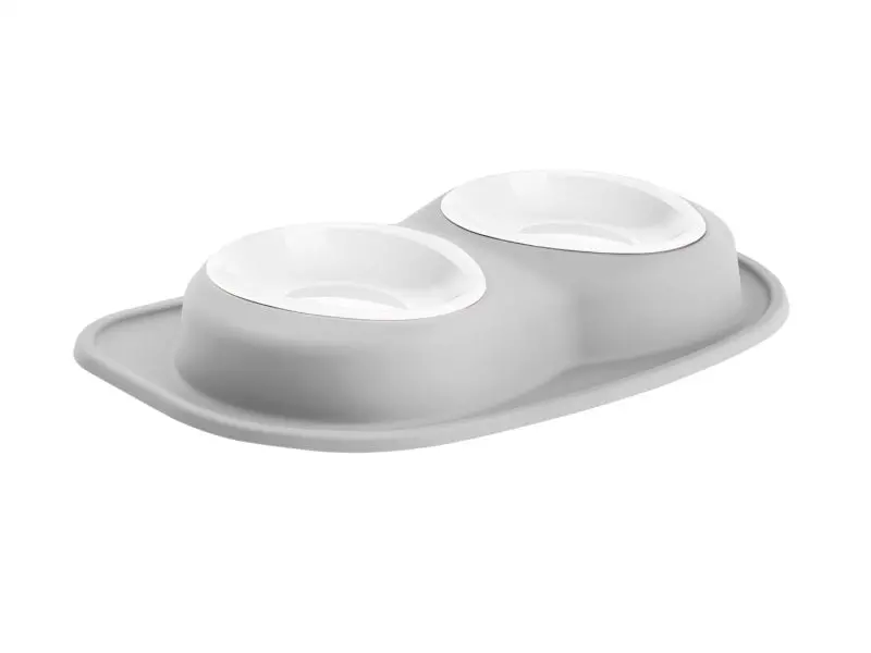 Weathertech Pet Feeding System Double Low 64Oz 3In. Poly Bowl - Light Grey 1