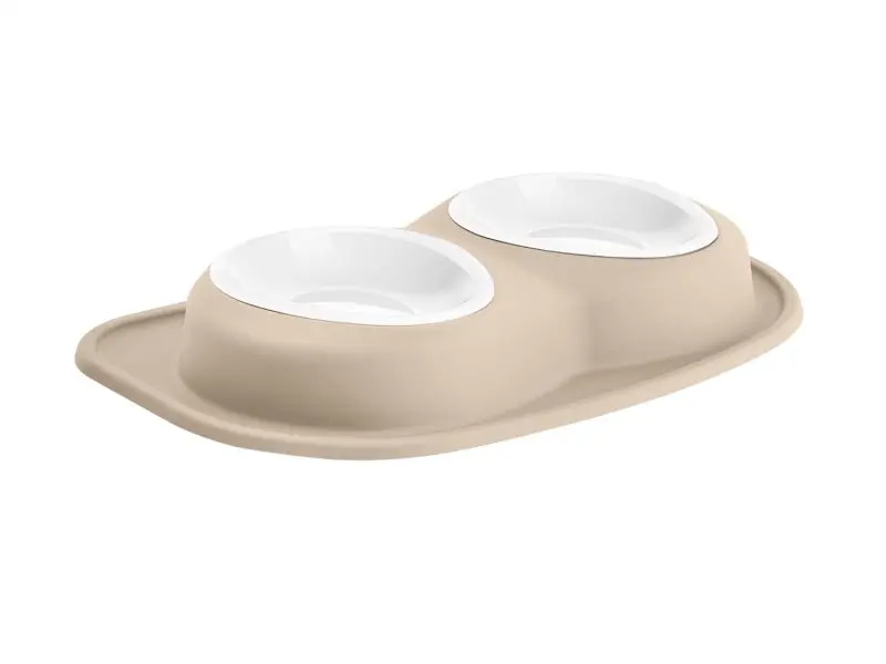 Weathertech Pet Feeding System Double Low 64Oz 3In. Poly Bowl - Tan 1
