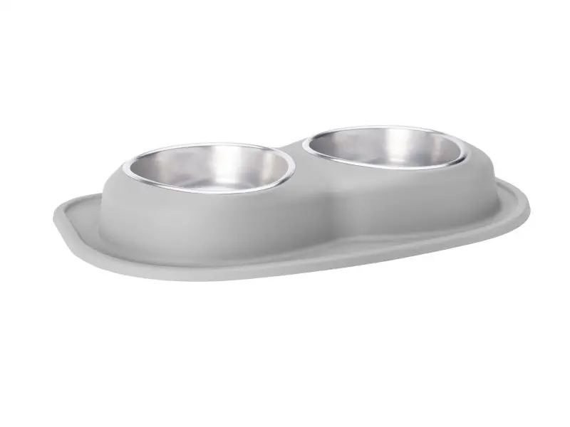 Weathertech Pet Feeding System Double Low 64Oz 3In. Stainless Bowl - Light Grey 1