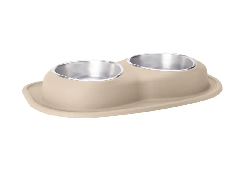 Weathertech Pet Feeding System Double Low 64Oz 3In. Stainless Bowl - Tan 1