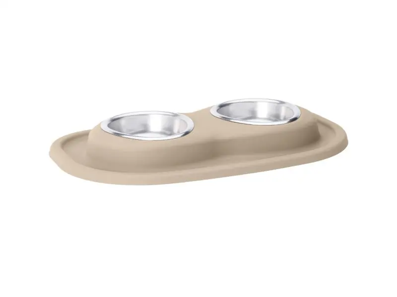 Weathertech Pet Feeding System Double Low 8Oz 1In. Stainless Bowl - Tan 1
