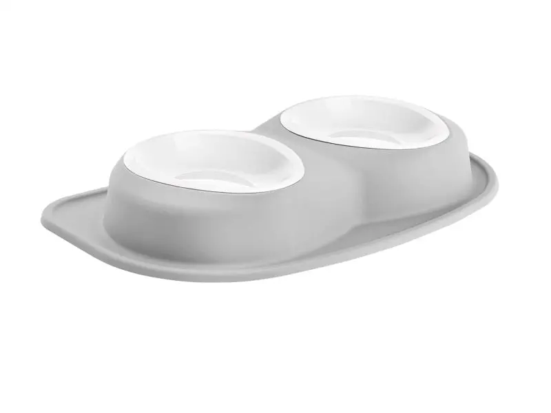 Weathertech Pet Feeding System Double Low 96Oz 3In. Poly Bowl - Light Grey 1