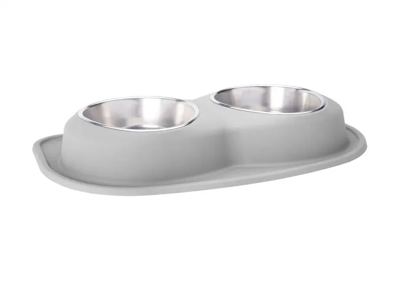 Weathertech Pet Feeding System Double Low 96Oz 3In. Stainless Bowl - Light Grey 1