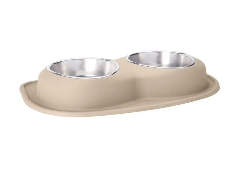 Weathertech Pet Feeding System Double Low 96Oz 3In. Stainless Bowl - Tan 1