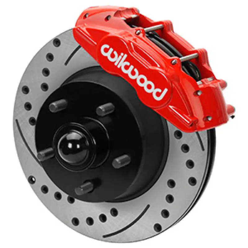 Wilwood 65-67 Ford Mustang D11 11.29 In. Brake Kit W/ Flex Lines - Drilled Rotors (Red) 1