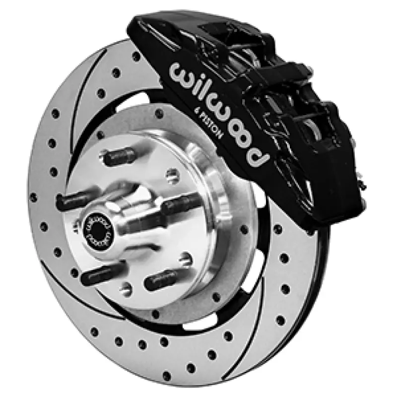 Wilwood 73-78 Dodge Charger Dynapro 6 Front Brake Hub Kit Black Caliper Srp Drilled & Slotted Rotor 1