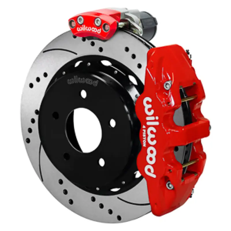Wilwood 88-98 Gm C1500 Aero4 Rear Elec. Parking Brake Kit 14In Srp Rotor 3.25In Offset - Red 1