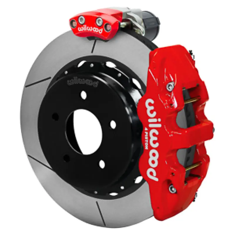 Wilwood 88-98 Gm C1500 Aero4 Rear Electronic Parking Brake Kit 14In Rotor 3.25In Offset - Red 1