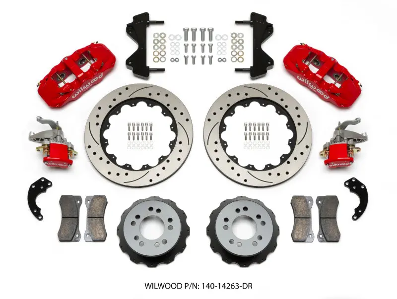 Wilwood Aero4 / Mc4 Rear Kit 14.00 Drilled Red Currie Pro-Tour Unit Bearing Floater 1