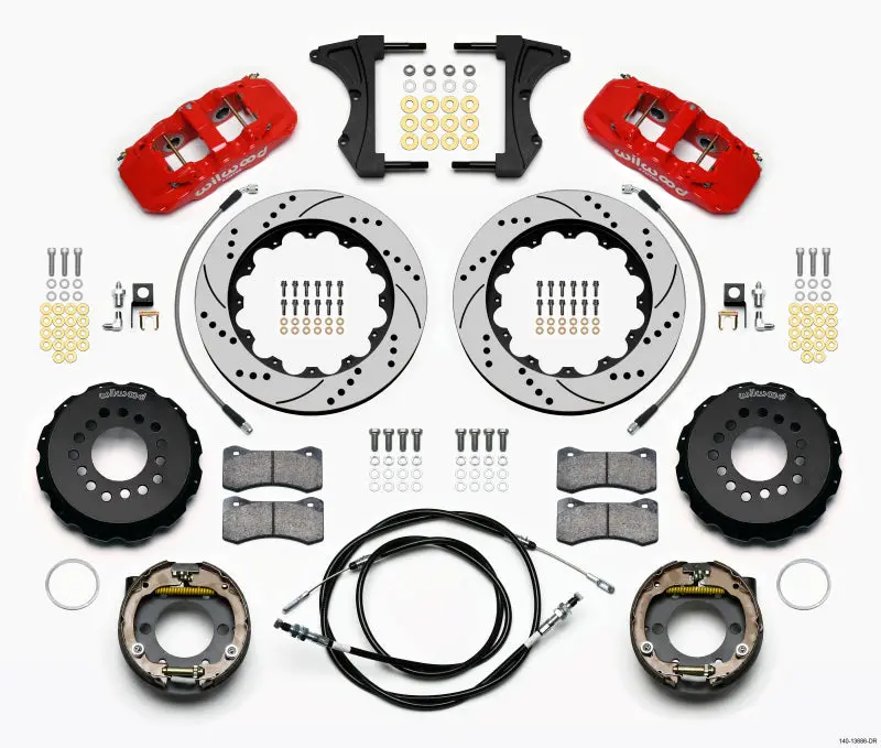 Wilwood Aero4 Rear Kit 14.00 Drilled Red 2005-2014 Mustang W/ Bmr Suspn. W/Lines 1