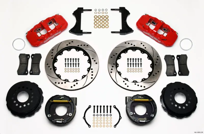 Wilwood Aero4 Rear P-Brake Kit 14.00In Drill Red Ford 8.8 W/2.5In Offset-5 Lug 1