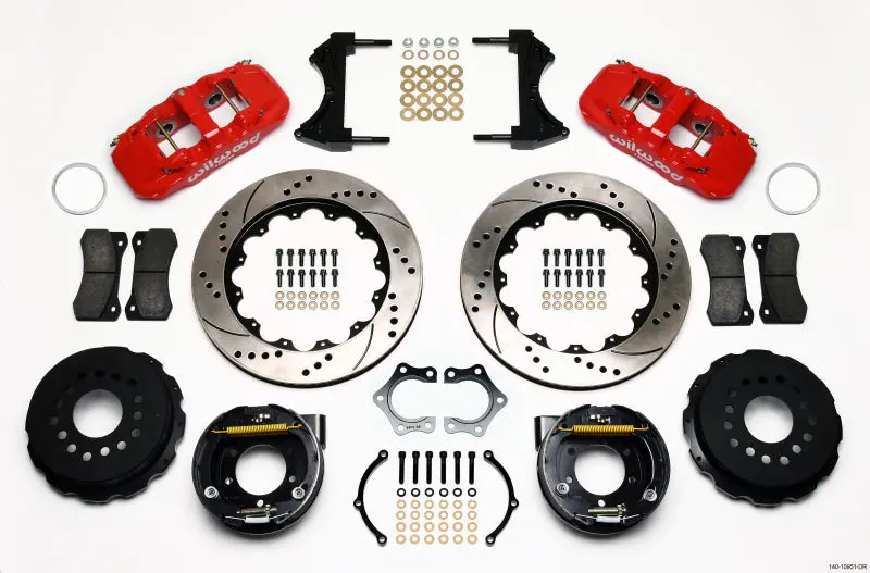 Wilwood Aero4 Rear P-Brake Kit 14.00In Drill Red Mopar/Dana 2.36In Off W/Snap Ring Bearing 1