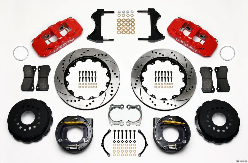 Wilwood Aero4 Rear P-Brake Kit 14.00In Drilled Red Big Ford New Style 2.36In Offset 1