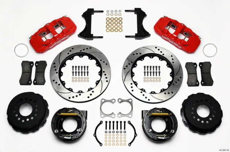Wilwood Aero4 Rear P-Brake Kit 14.00In Drilled Red Big Ford Old Style 2.36In Offset 1