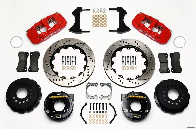 Wilwood Aero4 Rear P-Brake Kit 14.00In Drilled Red Chevy 12 Bolt W/ C-Clips 1