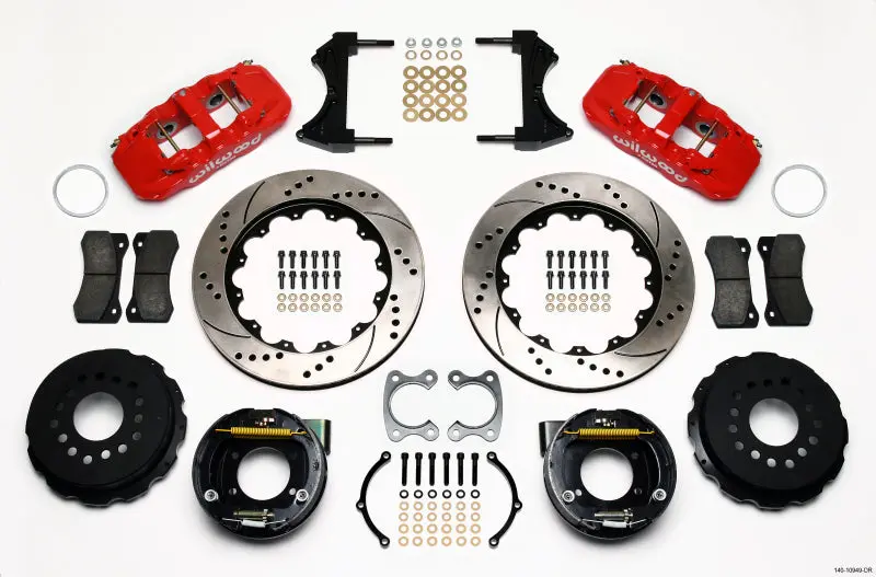 Wilwood Aero4 Rear P-Brake Kit 14.00In Drilled Red Small Ford 2.50In Offset 1