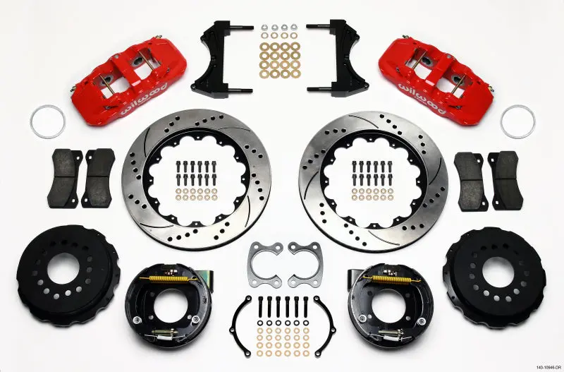 Wilwood Aero4 Rear P-Brake Kit 14.00In Drilled Red Small Ford 2.66In Offset 1