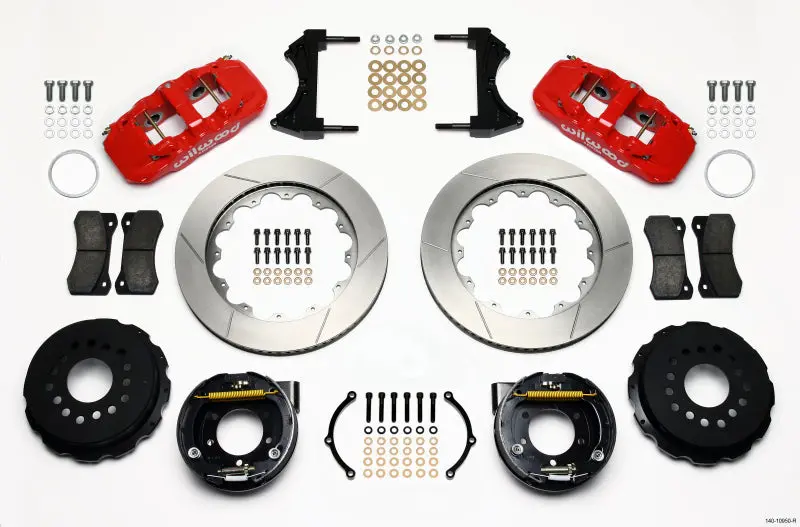 Wilwood Aero4 Rear P-Brake Kit 14.00In Red 2005-2014 Mustang 1