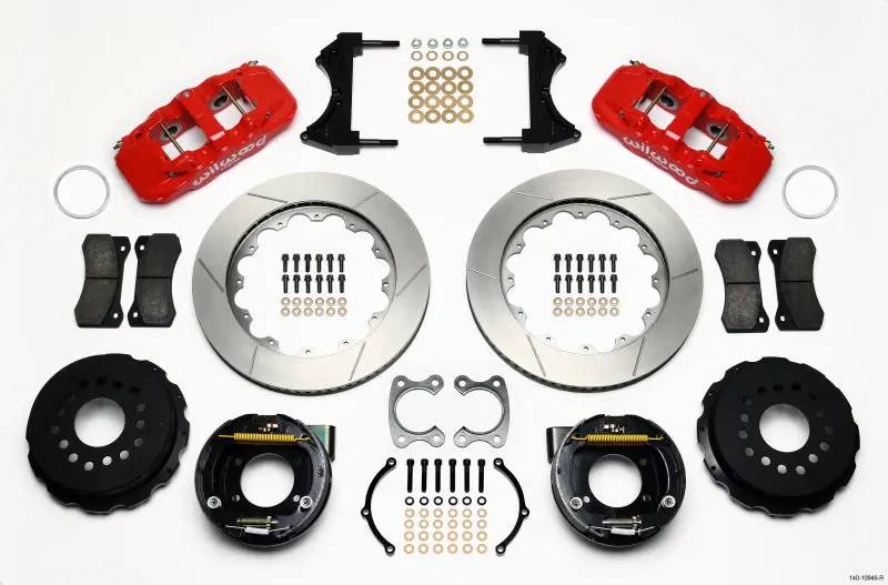 Wilwood Aero4 Rear P-Brake Kit 14.00In Red Small Ford 2.50In Offset 1